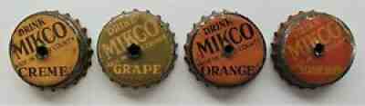 4 DIF. MIKCO HANFORD KINGS CALIF CREME GRAPE ORANGE SODA BOTTLE CORK CAP CROWN