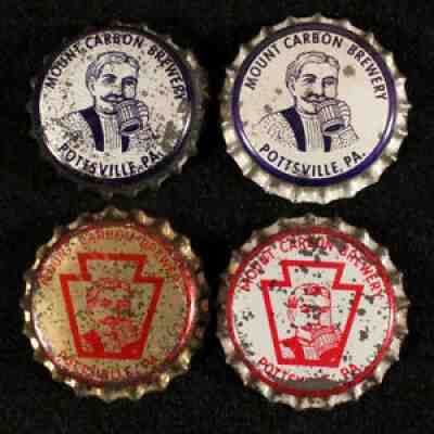 4 MOUNT CARBON BREWERY CORK BEER BOTTLE CAP POTTSVILLE PENNSYLVANIA CROWN PA TAX