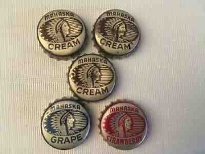 5 Mahaska Soda Indian Chief Cork Bottle Caps Crowns Oskaloosa Iowa