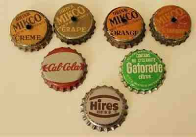 4 DIF. + MIKCO HANFORD KINGS CALIF CREME GRAPE ORANGE SODA BOTTLE CORK CAP CROWN