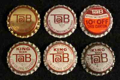 6 TAB #2 CORK LINED BOTTLE CAPS  ? COCA COLA ?  CROWNS VINTAGE COKE DIET LOW CALORIE