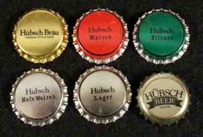 6 CRAFT/MICRO PLASTIC BEER BOTTLE CAP CROWNS HUBSCH SUDWERK PRIVATBRAUEREI DAVIS