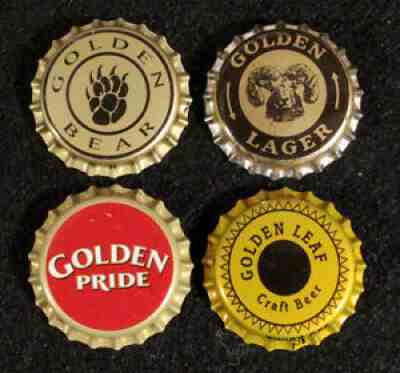 4 CRAFT/MICRO PLASTIC BEER BOTTLE CAP CROWN GOLDEN BEAR LAGER PRIDE LEAF VINTAGE