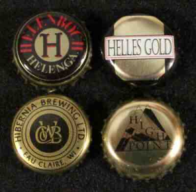 4 CRAFT/MICRO PLASTIC BEER BOTTLE CAP CROWN HELENBOCH HIBERNIA HIGH POINT HELLES
