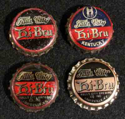 4 FALLS CITY  ? HI BRU ?  CORK LINED BOTTLE CAP CROWN LOUISVILLE KENTUCKY VINTAGE KY
