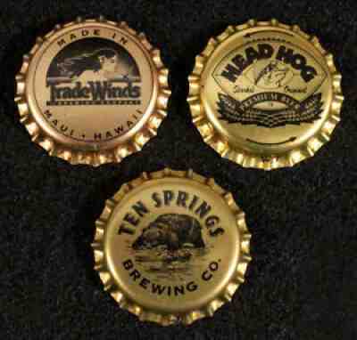 3 CRAFT/MICRO PLASTIC BEER BOTTLE CAP CROWN TRADE WIND HAWAII HEAD HOG 10 SPRING