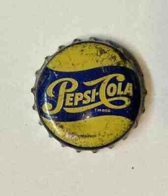 SODA cap crown Pepsi cola cork ACL flat cone top tin Canada BLUE & YELLOW Label