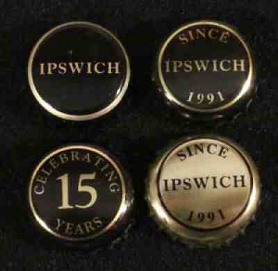 4 IPSWICH PLASTIC BEER BOTTLE CAP CROWNS MASSACHUSETTS CRAFT/MICRO 15 YEARS MASS