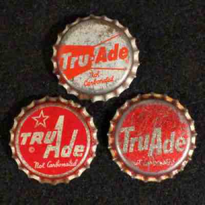 3 TRU-ADE CORK LINED SODA BOTTLE CAP CROWN CHICAGO ILLINOIS UN-CARBONATED ORANGE