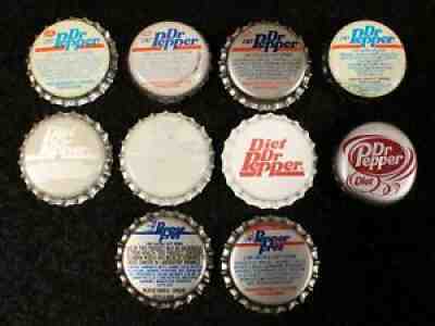 10 DR. PEPPER #5 PLASTIC SODA BOTTLE CAP CROWNS VINTAGE ANTIQUES SOFT DRINKS OLD