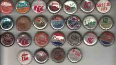 Lot of 25 Vintage Soda Bottle Caps - PEPSI / 7 UP / ROYAL CROWN RC / DIET RITE +
