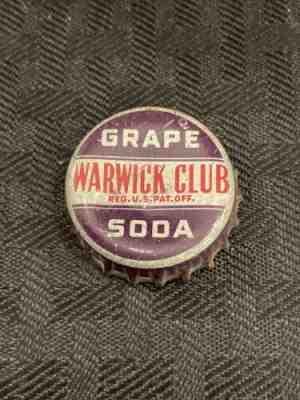 Bottle cap crown Grape Soda Warwick Club Wood Cork RHODE ISLAND Rare