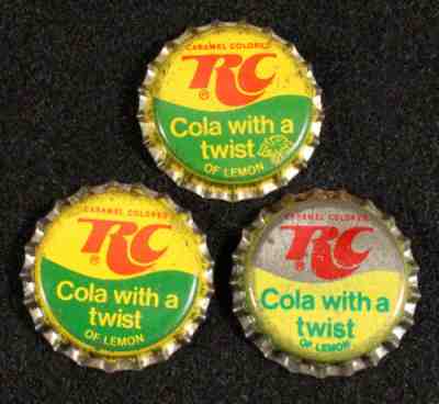 3 RC COLA TWIST OF LEMON CORK LINED SODA BOTTLE CAPS ROYAL CROWN NEHI SOFT DRINK