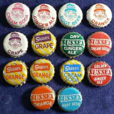 Soda Bottle Caps Sussex New Brunswick with Cork Lining Crown Lot of 14 #18002