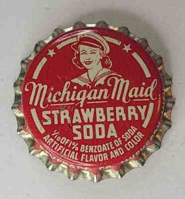 MICHIGAN MAID STRAWBERRY SODA BOTTLE CAP MUSKEGON MICHIGAN UNUSED CORK CROWN