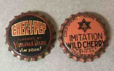 Wild CHERRY Minnesota COLD SPRING Virginia Dare CHER-I-PEP Soda CORK CROWN Cap