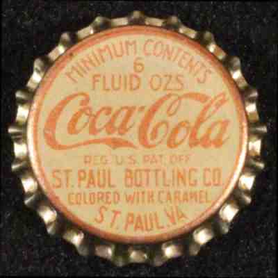 COCA-COLA â?¢ST. PAUL, VIRGINIAâ?¢ UNUSED CORK SODA BOTTLE CAP COKE VA CROWNS SAINT+