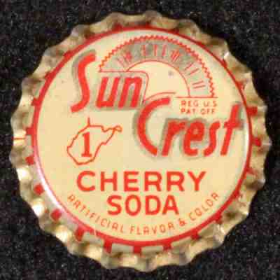 SUN CREST #11 CHERRY SODA WEST VIRGINIA TAX CORK BOTTLE CAP WV ANTIQUE CROWN OLD