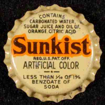 SUNKIST ORANGE SODA CORK BOTTLE CAP CLAREMONT CALIFORNIA FRUIT GROWERS CROWN OLD