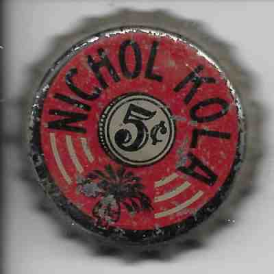 NICHOL KOLA 5 CTS. tax stamp (palmetto tree) cork soda pop bottle cap/ crowns
