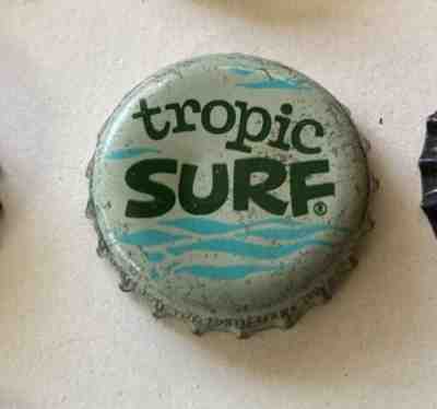 SODA bottle single cap crown TROPIC SURF Pepsi acl flat cone top tin dot litho