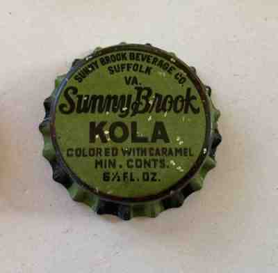 SODA bottle cap cork crown Sunny Brook KOLA acl can cola flat Top SUFFOLK VA tin