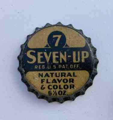 Early SODA cap crown Seven Up 7 cone can flat bottle acl label tin litho 1st one