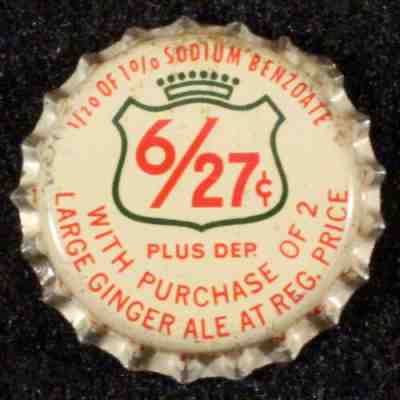 CANADA DRY GINGER ALE 6/27 CENTS UNUSED CORK BOTTLE CAP NEW YORK CITY, NY CROWNS