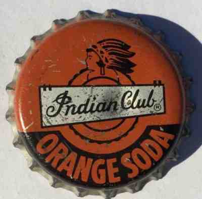 INDIAN CLUB ORANGE SODA BOTTLE CAP; LOS ANGELES, CALIF.;USED CORK; VINTAGE CROWN