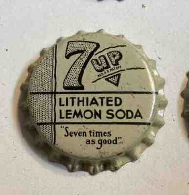 1930's SODA cap crown Seven Up 7 cone can flat bottle acl label cork lithiated