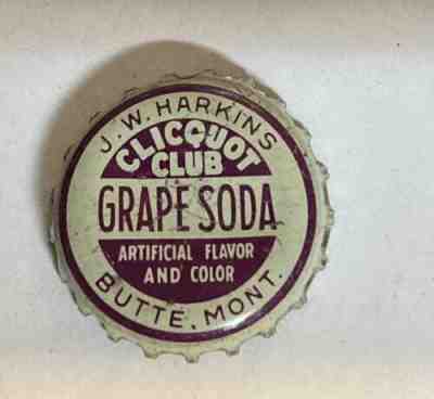 SODA bottle cap cork crown CLIQUOT CLUB acl can top flat BUTTE MT Grape tin cone
