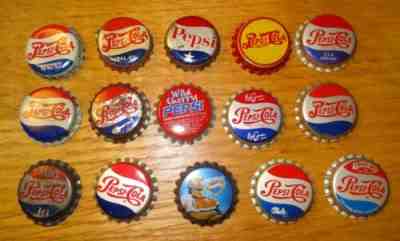 15 Vintage Pepsi Cola Soda Bottle Caps Crowns Lot Cork Lined Double Dot