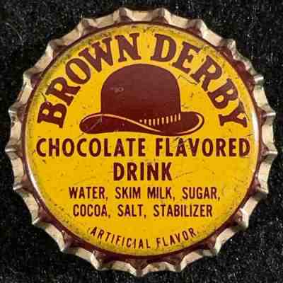 BROWN DERBY CHOCOLATE DRINK CORK SODA BOTTLE CAP CANFIELD CHICAGO ILLINOIS CROWN