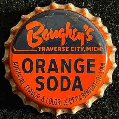 BOUGHEY'S ORANGE SODA UNUSED CORK BOTTLE CAP TRAVERSE CITY MICHIGAN OLD MI CROWN
