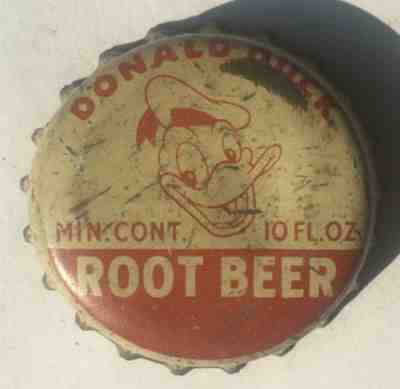 DONALD DUCK ROOT BEER SODA BOTTLE CAP CROWN; LYNCHBURG, VA; DISNEY; USED CORK