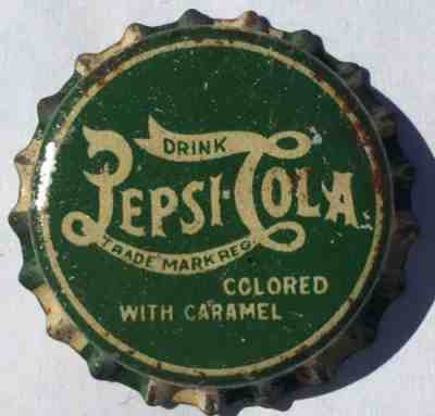 GREEN PEPSI-COLA SODA BOTTLE CAP; PRE-1934; UNUSED CORK VINTAGE ANTIQUE CROWN