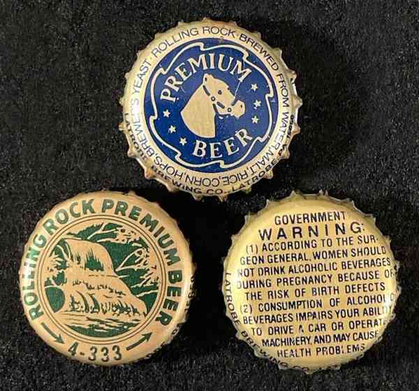 3 ROLLING ROCK PLASTIC LINED BEER BOTTLE CAP LATROBE BREW PENNSYLVANIA PA CROWNS
