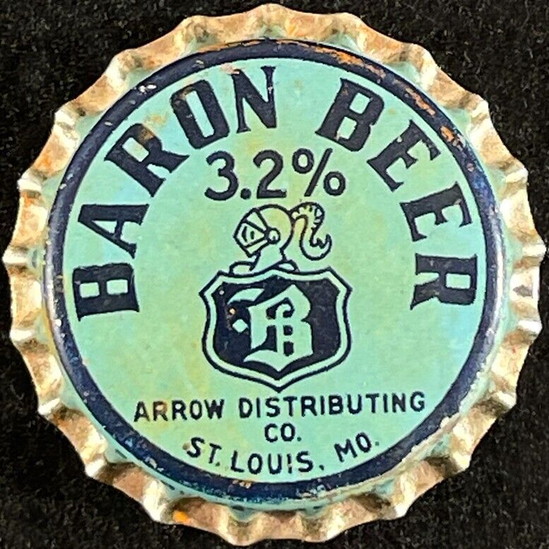 BARON 3.2% BEER CORK BOTTLE CAP ~ PEERLESS BREWING WASHINGTON MISSOURI MO CROWNS