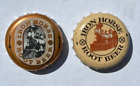 2 DIFF. IRON HORSE ROOT BEER SODA BOTTLE CAPS; USED VINYL CROWNS, steam engine