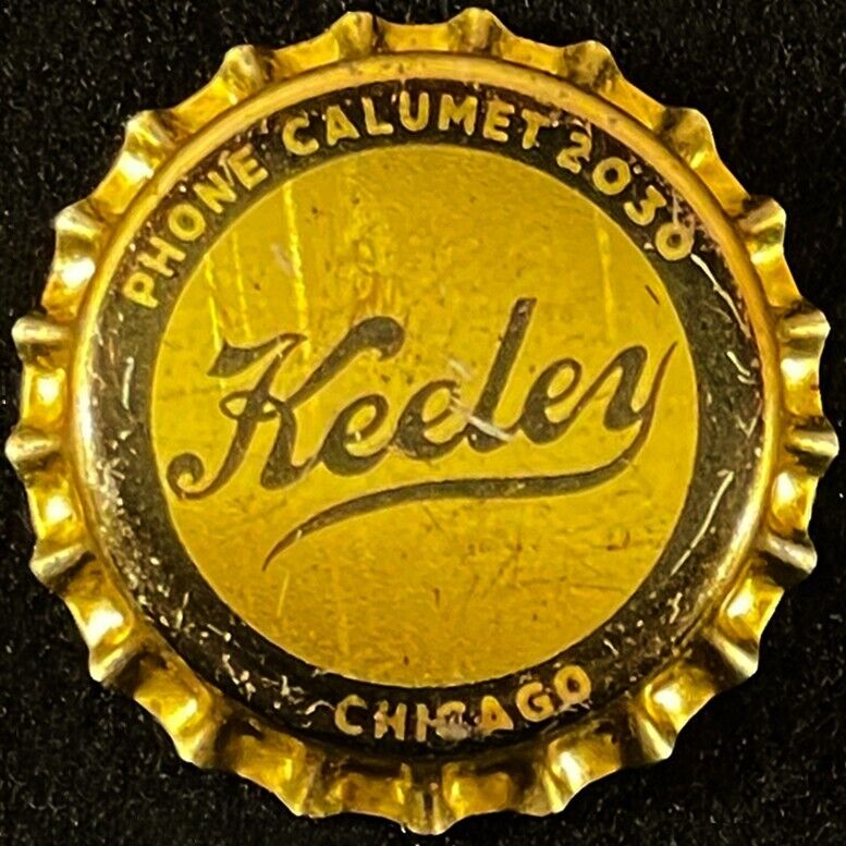 KEELEY •PHONE CALUMET 2030• UNUSED CORK LINED BOTTLE CAP CHICAGO ILLINOIS CROWNS