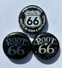 3 DIFF. ROUTE 66 ROOT BEER SODA BOTTLE CAPS; USED VINYL-LINED CROWNS