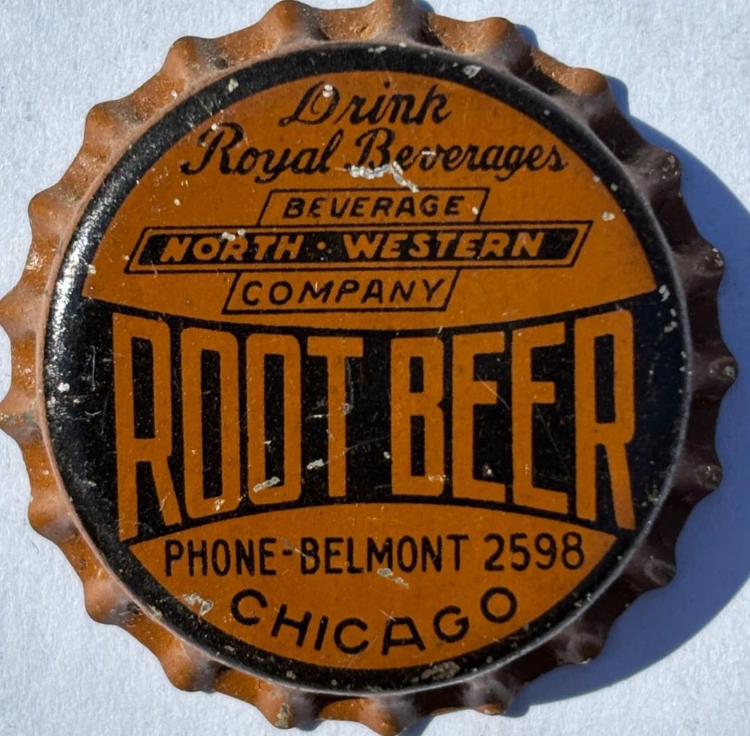 ROYAL ROOT BEER SODA BOTTLE CAP; NORTH-WESTERN CO., CHIAGO, IL UNUSED CORK CROWN