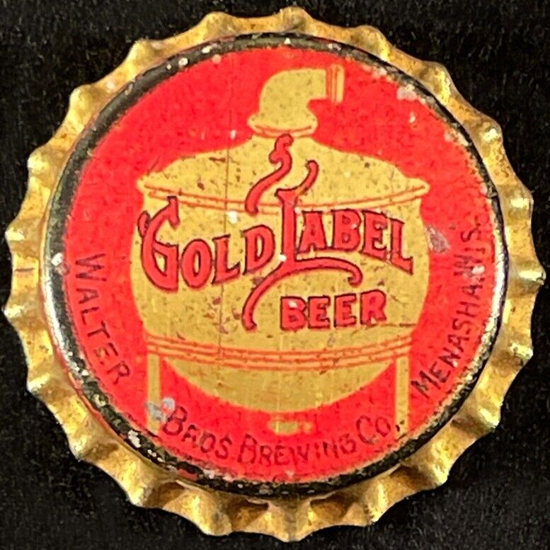 GOLD LABEL BEER UNUSED CORK BOTTLE CAP WALTER BROS MENASHA WISCONSIN WISC CROWNS