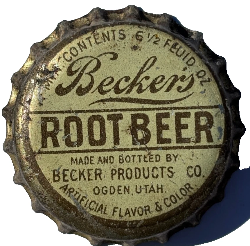 SCARCE BECKER'S ROOT BEER SODA BOTTLE CAP; OGDEN, UTAH, 1930's; USED CORK CROWN