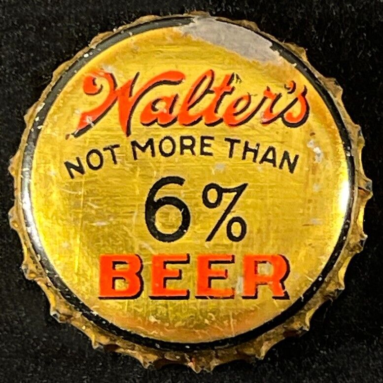 WALTER'S "NOT MORE THAN 6%" CORK LINED BEER BOTTLE CAP PUEBLO COLORADO CROWNS CO