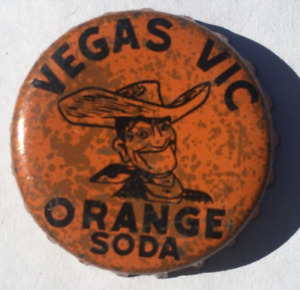 VEGAS VIC ORANGE SODA BOTTLE CAP; LAS VEGAS, NV; VINTAGE USED CORK CROWN, cowboy