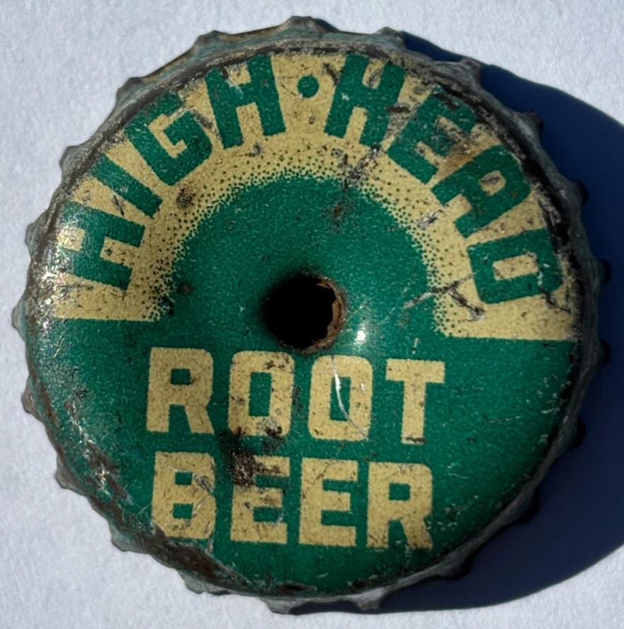 HIGH-HEAD ROOT BEER SODA BOTTLE CAP; FT. WAYNE, INDIANA; USED CORK CROWN