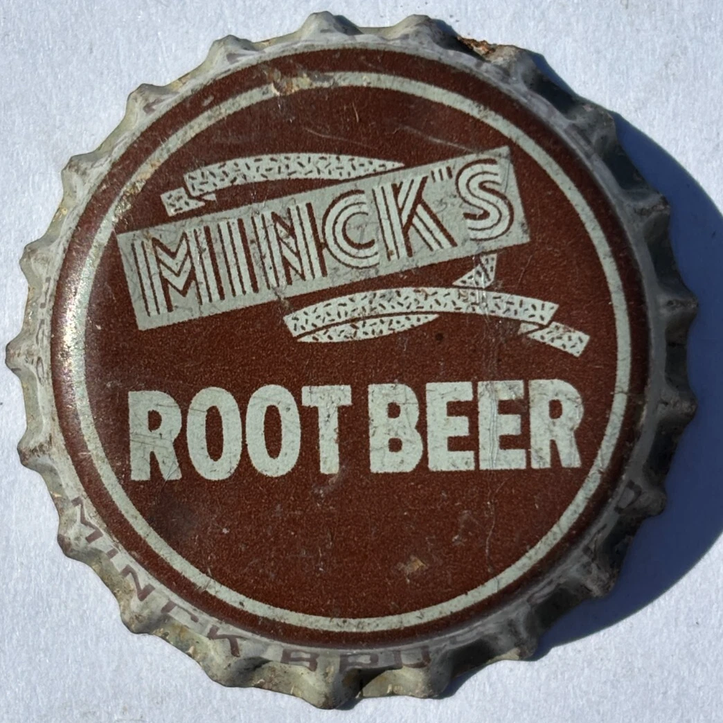 MINCK'S ROOT BEER SODA BOTTLE CAP; BROOKLYN, NY; USED CORK-LINED CROWN