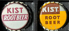 2 DIFF. KIST ROOT BEER SODA BOTTLE CAPS; UNUSED CORK-LINED CROWNS