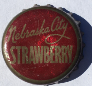 NEBRASKA CITY STRAWBERRY SODA BOTTLE CAP; NEBRASKA CITY, NEBR.; USED CORK CROWN